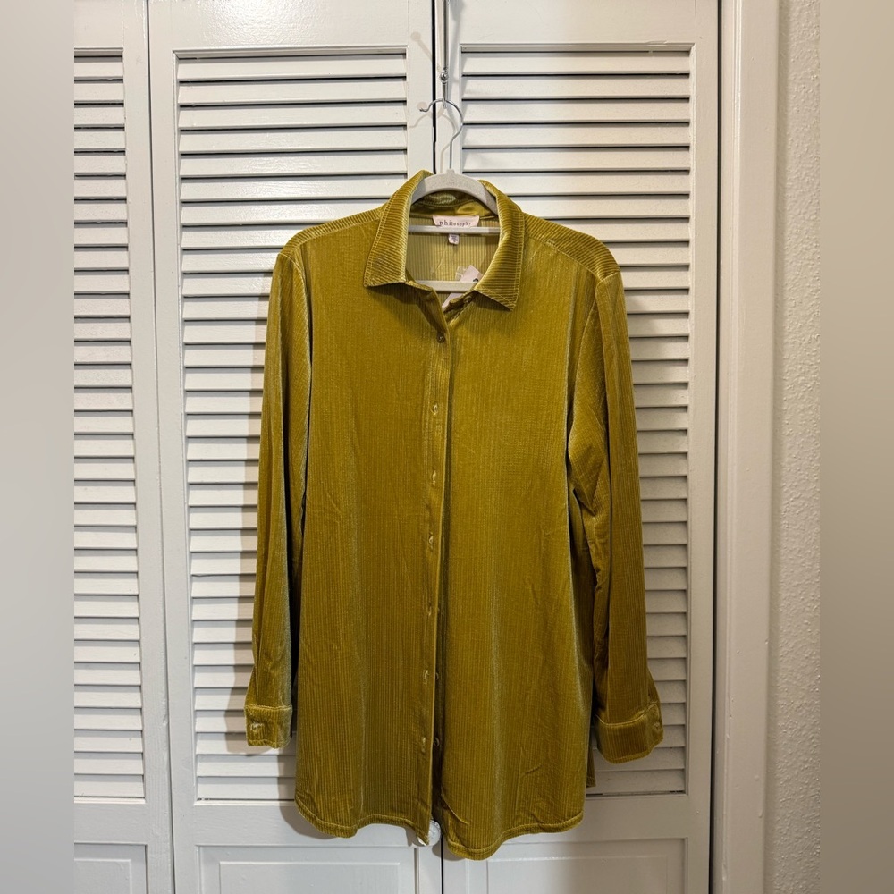 Philosophy Olive Green Velvet Button-Down Shirt